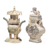 Two Chinese vases with bone attachments, 20th century