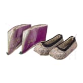 Two pairs of Chinese embroidered silk women's shoes, 19th century