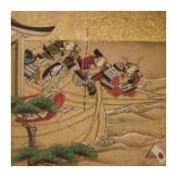 A big Japanese screen panel with samurai in a boat, Edo period (18th/19th century)