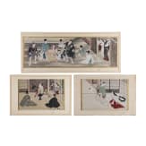 Three Japanese genre paintings, 19th century