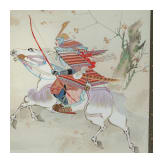 A Japanese scroll painting with horse-riding samurai, probably Shōwa period, 1926 - 1989, or earlier