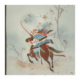 A Japanese scroll painting with horse-riding samurai, probably Shōwa period, 1926 - 1989, or earlier