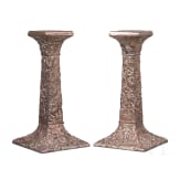 Two Japanese candlesticks decorated with flowers, circa 1900