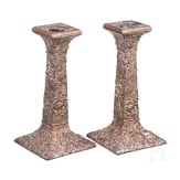 Two Japanese candlesticks decorated with flowers, circa 1900