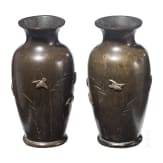 Two Japanese copper and silver inlaid bronze vases, Meiji period, late 19th century