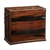 A Japanese cabinet with lacquer painting and a round jar, circa 1900