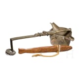 A Japanese sake pot and a carved fish, Meiji period