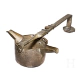 A Japanese sake pot and a carved fish, Meiji period