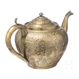 An embossed Persian copper tea pot (jug), Qajar period, circa 1800
