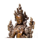 A Nepalese crystal-set bronze figurine of the Green Tara, circa 1900