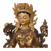 A Tibetan/Nepalese Green Tara with turquoise inserts, 20th century