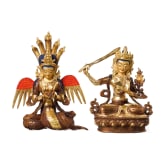 Two Nepalese bronze figures, Naga Kanya and Manjushri, 20th century