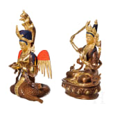 Two Nepalese bronze figures, Naga Kanya and Manjushri, 20th century