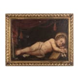 A oil painting showing sleeping Christ Child amongst memento mori symbols, German, 1st half of the 18th century