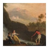 Romantic Landscape with Fishermen at a Waterfall, French, 18th century
