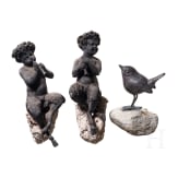 Three German bronzes of a pair of fauns and a blackbird, circa 1900