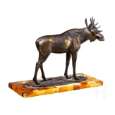 A bronze elk figure on an amber stand, Hendrik Scholter, circa 1930