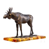 A bronze elk figure on an amber stand, Hendrik Scholter, circa 1930