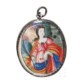 A silver mounted reliquary showing Saint Catherine of Alexandria, circa 1700