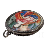 A silver mounted reliquary showing Saint Catherine of Alexandria, circa 1700