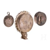 Three silver relic capsules (reliquary), 18th century/dated 1801 (one)