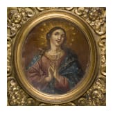 Our Lady painted on copper with brass frame and cherubs, circa 1800
