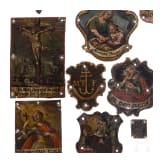 14 painted iron and brass plaques (badges), some dated, 18th/19th century