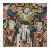 Two Transylvanian reverse glass paintings of Saint Nicholas and the Crucifixion, Nicula, late 19th century