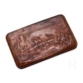 A French pressed wood and tortoise shell snuff box with battle scene, circa 1815