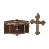 A German silver-gilt reliquary cross and brass-mounted horn box, circa 1800/19th century