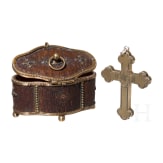 A German silver-gilt reliquary cross and brass-mounted horn box, circa 1800/19th century