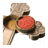 A German silver-gilt reliquary cross and brass-mounted horn box, circa 1800/19th century