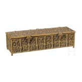 A brass casket showing saints, circa 1900