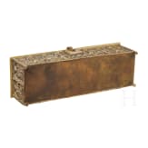 A brass casket showing saints, circa 1900