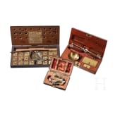 Two German/English coin scales and a scarifier, 18th century