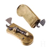 Two German/English coin scales and a scarifier, 18th century