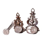 Two German reversible seals and a silver needle case, 1st half of the 18th century