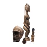 A Nigerian/Malian Gelede mask, ibori and two figures, 20th century