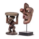 A Congolese caryatid stool and a kifwebe mask of the Songye people