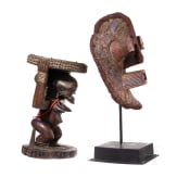 A Congolese caryatid stool and a kifwebe mask of the Songye people