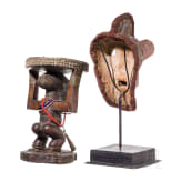 A Congolese caryatid stool and a kifwebe mask of the Songye people