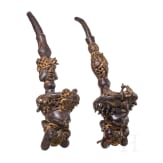 A pair of Cameroonian Bamum pipe-shaped bronzes