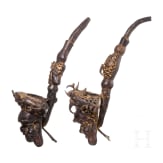 A pair of Cameroonian Bamum pipe-shaped bronzes