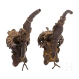 A pair of Cameroonian Bamum pipe-shaped bronzes