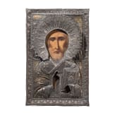 Two Russian icons with oklad - St. Nicholas of Myra and St. George and the dragon, 20th century
