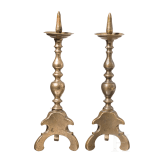 A pair of small German Baroque pricket candlesticks made of brass, circa 1700