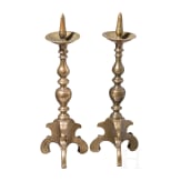 A pair of small German Baroque pricket candlesticks made of brass, circa 1700