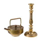 A brass candlestick and an Art Deco tea pot, late 19th century and G&ouml;ppingen, Fischer F.&R. AG, circa 1905