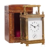 An antique French travelling clock with alarm function, late 19th century