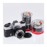 A Zeiss Ikon SL 706 with Carl Zeiss Tessar 50 mm, a Skoparex 35 mm, a Super-Dynarex 135 mm